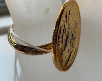 #6 - $318 14kt gold tested coin ring - pinkie size 3 3/4