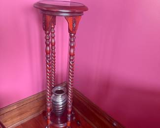 #17 - $86 each - Pedestal table with rounded twisted barley legs 13x39T (3 available)