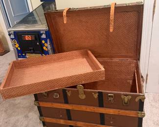 #54 - $180 - Antique travelling trunk one side handle missing 36x22x26
