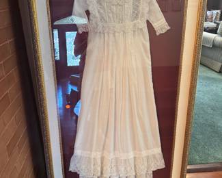 #83 - $500 - 19th century Baptism gown in shadow frame 32x60