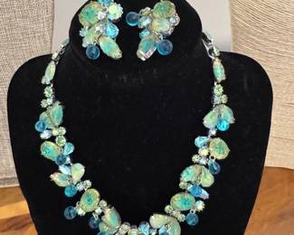 #31 - $280 Vintage Kramer signed glass jelly bean beads necklace & earrings