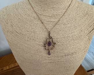 #78 - $350 9kt gold English Edwardian necklace pearls/amethyst necklace