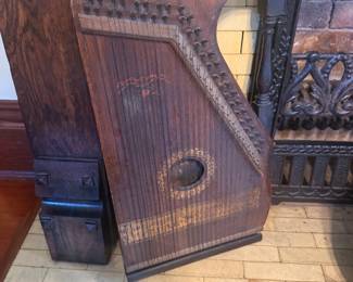 #10 - $50 - Harp lap antique music instrument 12x21