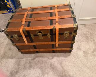 #54 - $180 - Antique travelling trunk one side handle missing 36x22x26