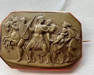 #10 - $250 14kt gold setting large Lava carved brooch mythological scene