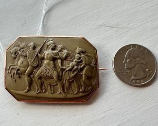 #10 - $250 14kt gold setting large Lava carved brooch mythological scene