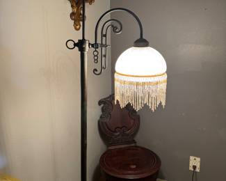 #17 - $100 - floor lamp with glass & beaded shade 61Tx15W