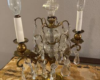 $300 - Pair of mid 20th century girondoles brass with crystal