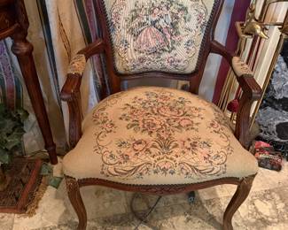 #29 - $98. Each -One of Two French style tapestry armchairs 25x20x32
