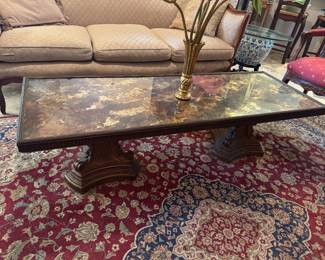 #4 - $190 Distressed mirror coffee table with spinth base 60x21x17