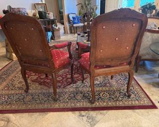 #3 - $400 - Pair of Louis XV style burgundy with gold stars caned back 25x24x41