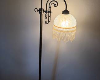 #17 - $110 - Floor lamp with glass & beaded shade 61Tx15W