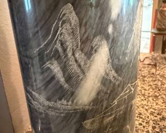 #37 - $68 -Taiwan grey marble oversized vase etched unsigned 7x18