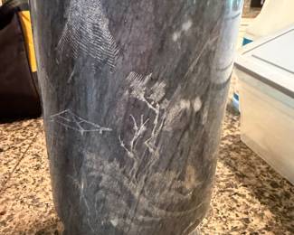 #37 - $68 -Taiwan grey marble oversized vase etched unsigned 7x18