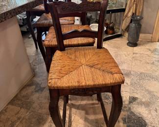 #28 - $220 - Set of 4 counter stools rush seat 17x18x26"seat height x38 back