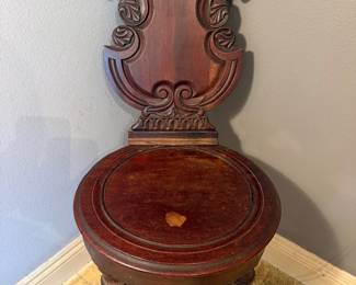 #16 - $90 -Antique German side chair round seat gondola back 17seat x18x18 - a little wably.