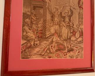 #46 - $80 -Tapestry of Tunisian dancers framed 26x26