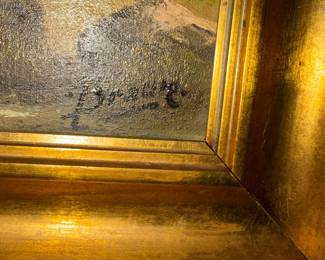 #9 - $300 - German oil painting on canvas gilded frame off Mountain scene signed Braun 70's 30x38