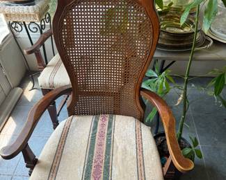 #41 - $300 - four chairs & 2 arms made in Highpoint NC caned back chairs 18x21x44 to the top back chair