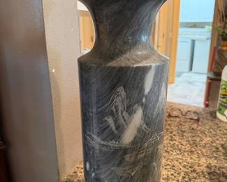 #37 - $68 -Taiwan grey marble oversized vase etched unsigned 7x18