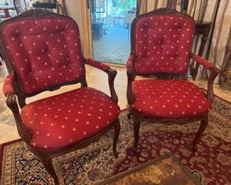 #3 - $400 - Pair of Louis XV style burgundy with gold stars caned back 25x24x41