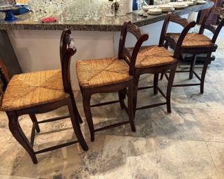 #28 - $220 - Set of 4 counter stools rush seat 17x18x26"seat height x38 back