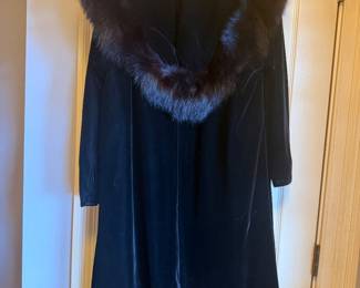 #53 - $90-Black velvet vintage coat with fox collar