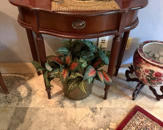 #2 - $70 -Wood console with bow front with single drawer 32x16x29