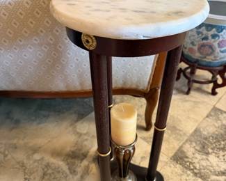 #24B - $64 each - federal style plant stand with round marble top grey marble 12x27