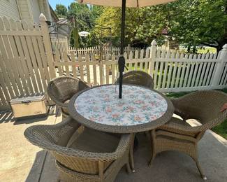 Patio Furniture, Table and Chairs, Umbrella and Stand