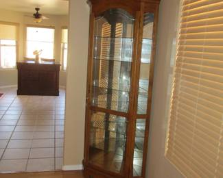 Corner Curio Cabinet w/Light, Beveled Glass, Five Shelves - EXCELLENT CONDITION!