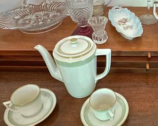 Green and Gold Royal Copenhagen coffee set