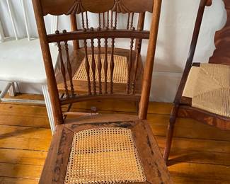 Oak pressback chair with woven seat