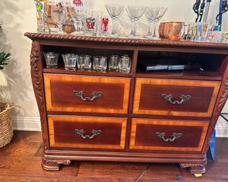 nice media cabinet and bar ware