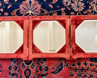 $150~ Victorian Velvet Tri-Fold Mirror