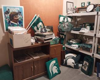 MSU, clothing, sports programs, magazines, yearbooks, seat cushions, pillows, mirror, cozies, cups, blanket, Brad Van Pelt