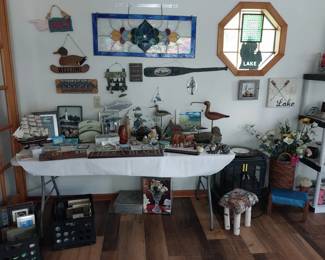 picture frames, wall art, lake house décor, stained glass, wooden ducks, decoy, electric fireplace, nautical, lighthouse