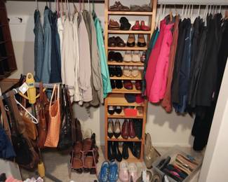 ladie's jackets, shoes, purses, bags, crocks, sandals