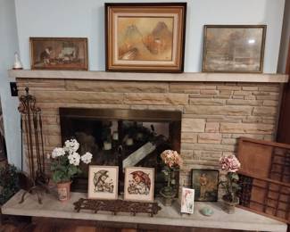 printer's tray, wall art, flowers