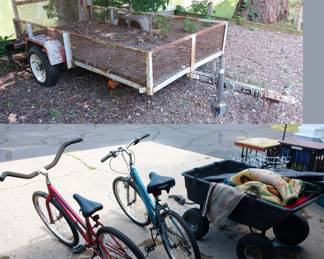 utility trailer, Jamis Boss cruiser bike, Northern Tool utility wagon
