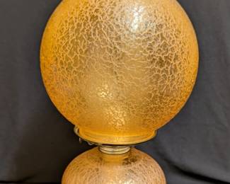 Vintage Amber Crackle Glass Font & Base Oil Lamp
