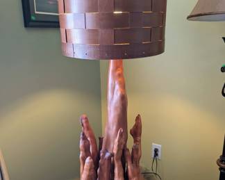 'Cypress-Knee' Table Lamp w/ basket Weave Shade #1 