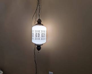 Hollywood Regency White & Gold Glass Swag Lamp
