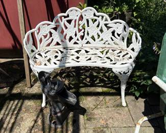 Antique Iron Water Pump & Iron Garden Bench