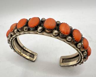 Sterling Silver Coral Cuff Bracelet