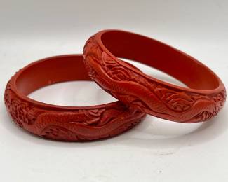 Red Cinnabar Chinese Bangle Bracelet Jewelry