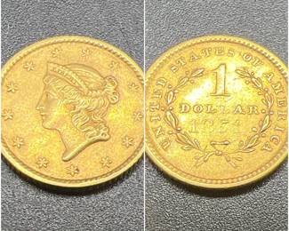 1851 Gold Liberty Head Gold Dollar Coin