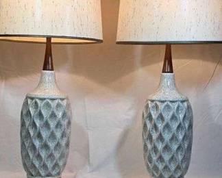 MCM Lamps. Wood Neck and Ceramic Base