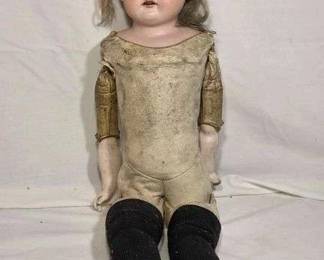 Antique Bisque Head Sawdust filled Doll. Marked Ellst