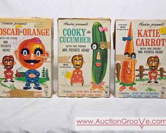 1960s Hasbro Oscar the Orange, Cooky the Cucumber, and Katie the Carrot with her friend Mr. Potato Head